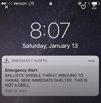 Hawaii, missile alert, January 13 2018