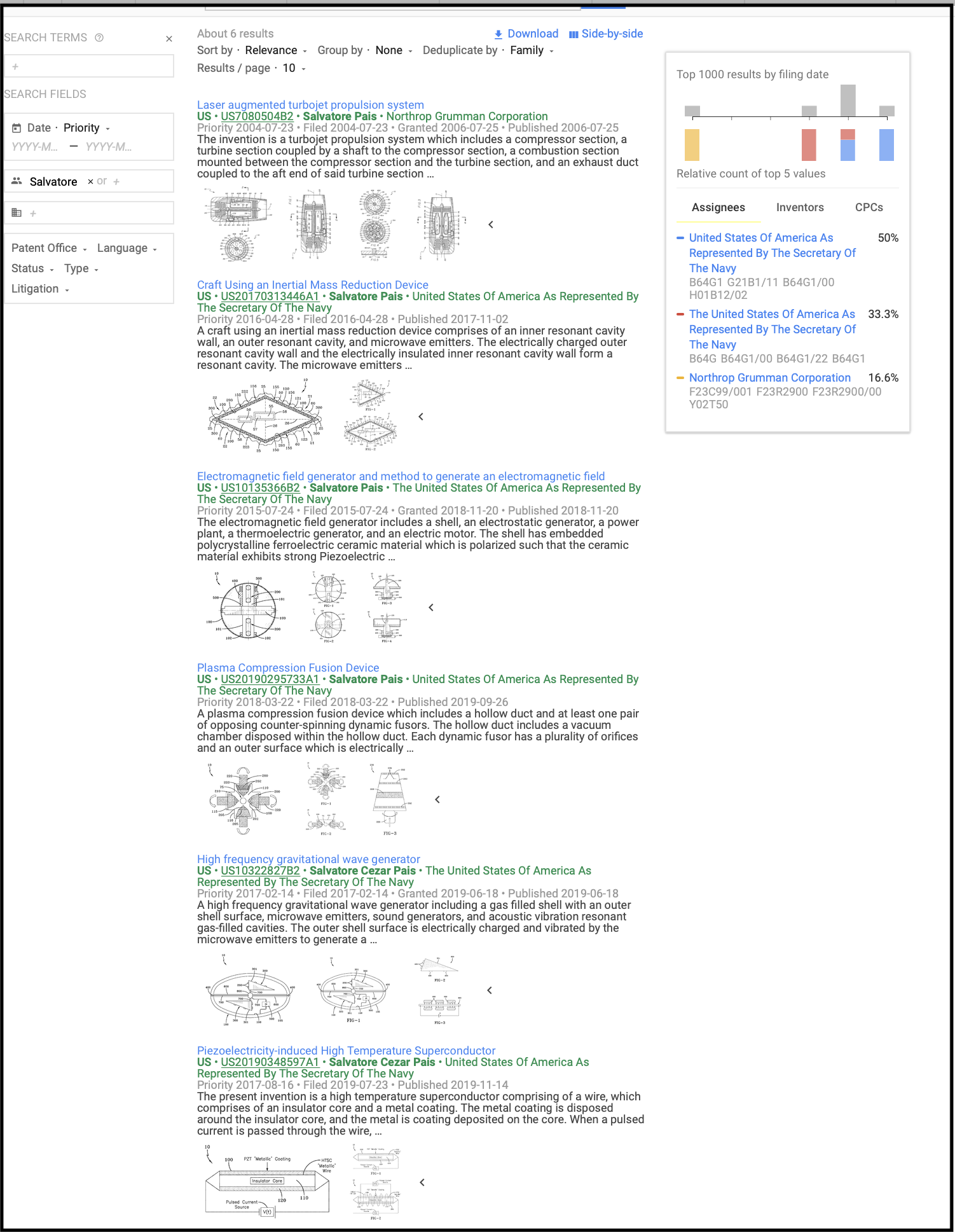 Salvatore Pais US Navy Patents List